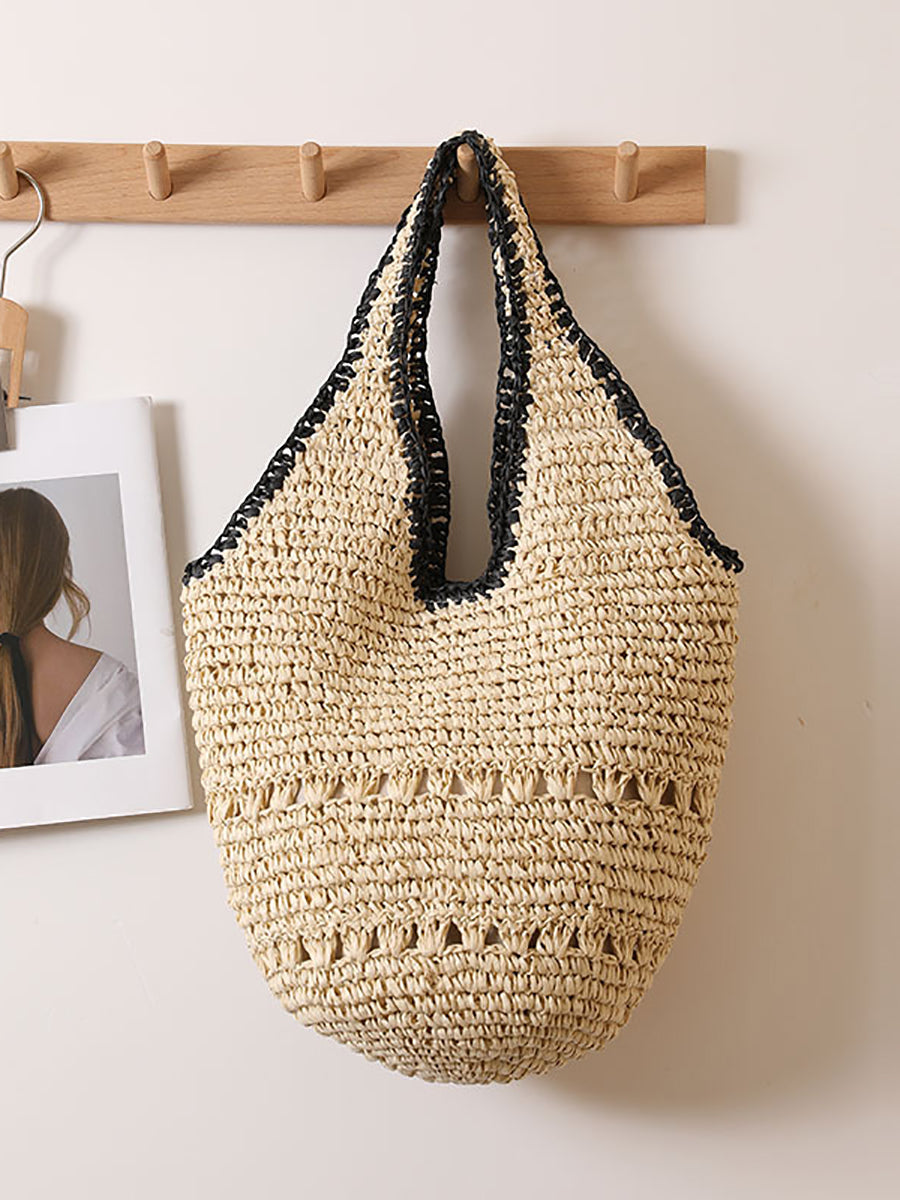 Women Casual Colorblock Weave Bag