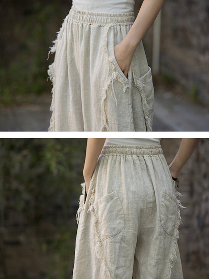 Women Summer Worn Raw-edge Ramie Harem Pants