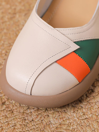 Women Artsy Colorblock Leather Spliced Flat Shoes
