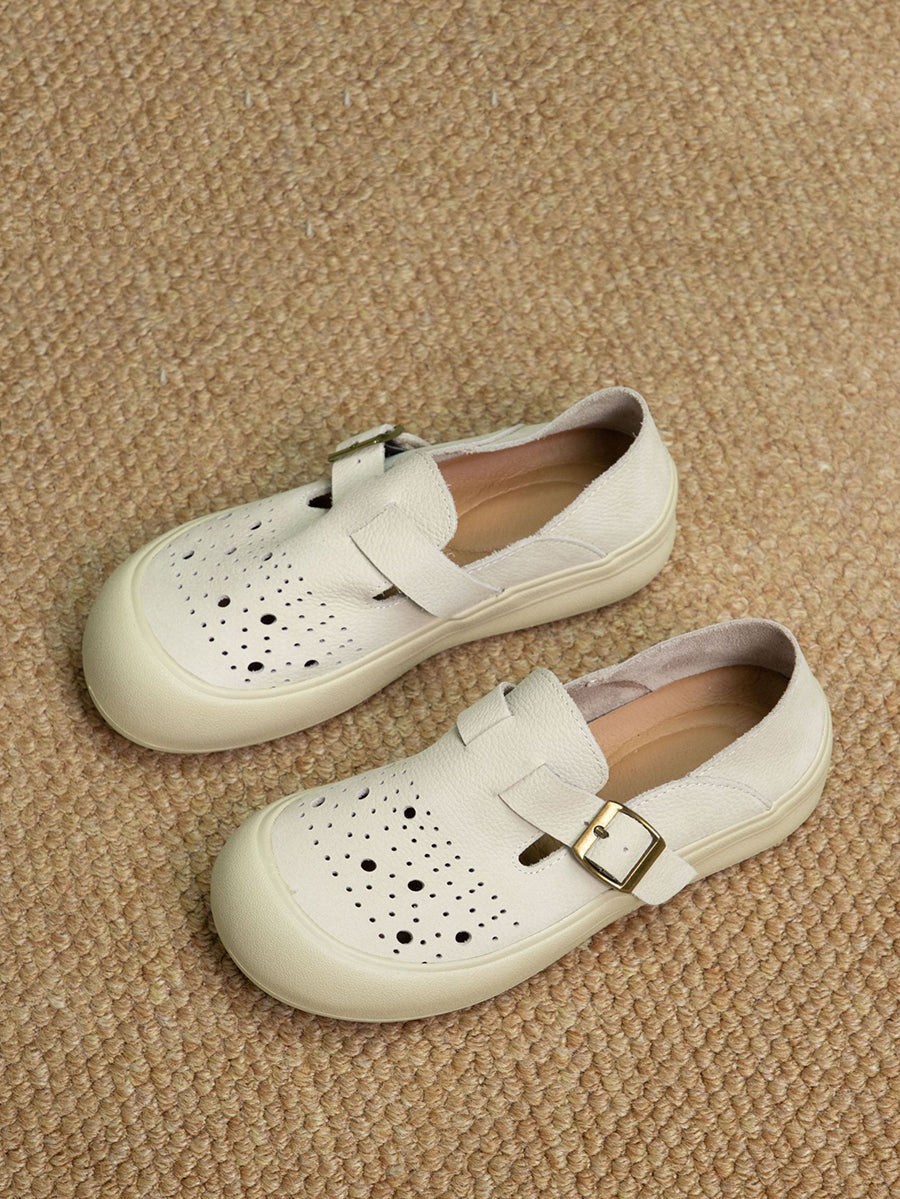 Women Summer Vintage Genuine Leather Flat Shoes