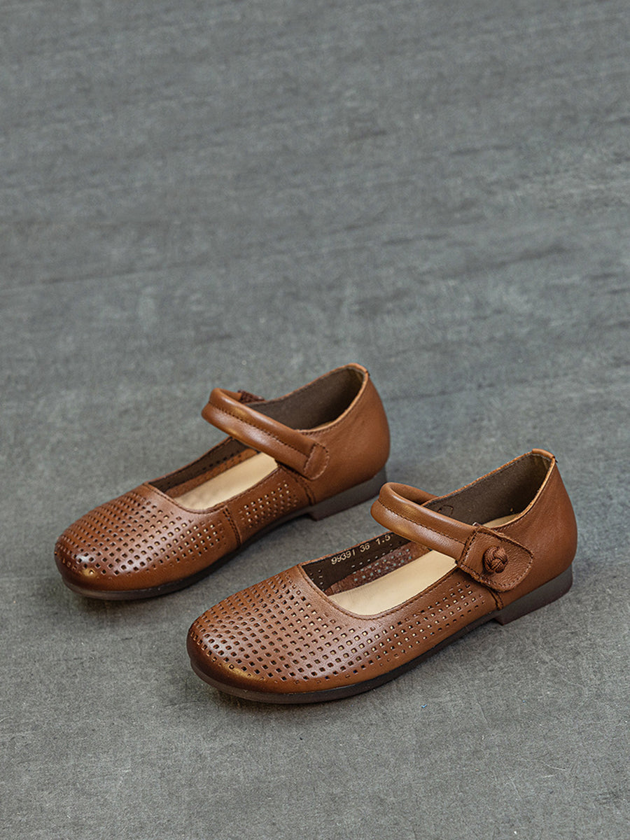 Women Casual Summer Genuine Leather Hollow Out Shoes