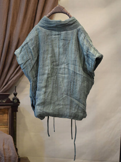 Women Retro Vintage V-Neck Solid Linen Vest Coat