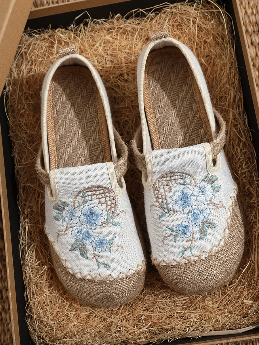 Women Vintage Summer Flower Cloth Linen Shoes