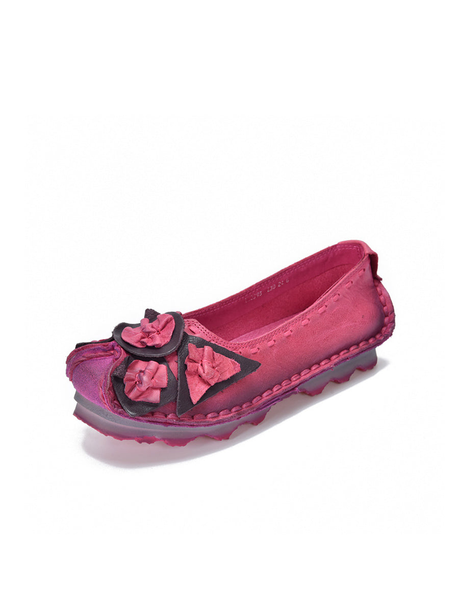 Women Ethnic Colorblock Flower Leather Shoes