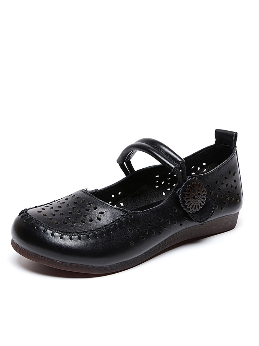 Women Summer Casual Genuine Leather Low Heel Shoes