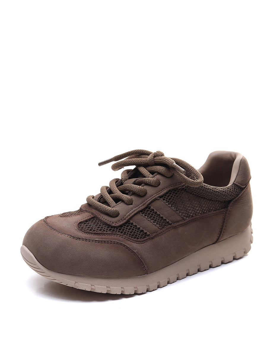 Women Casual Genuine Leather Spliced Flat Sport Shoes