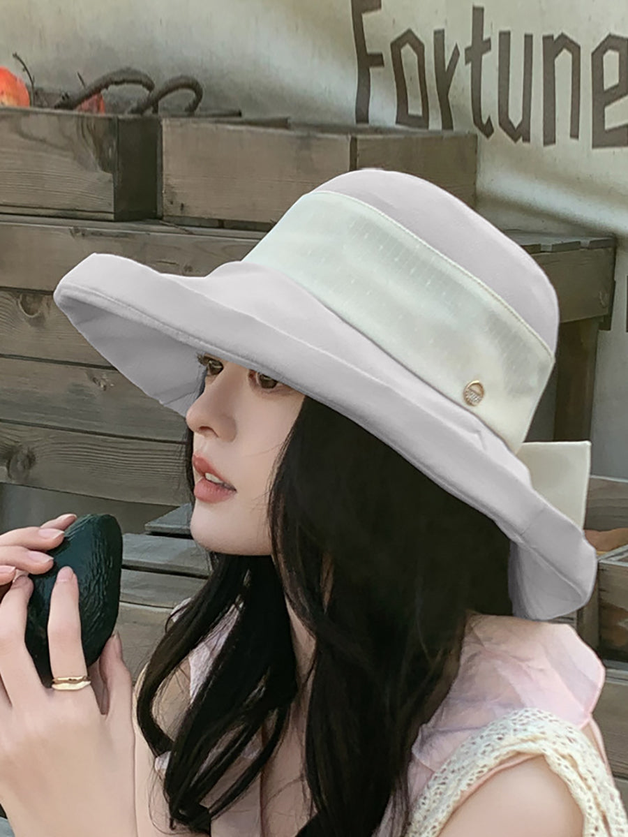 Women Summer Sunproof Colorblock Bowknot Hat
