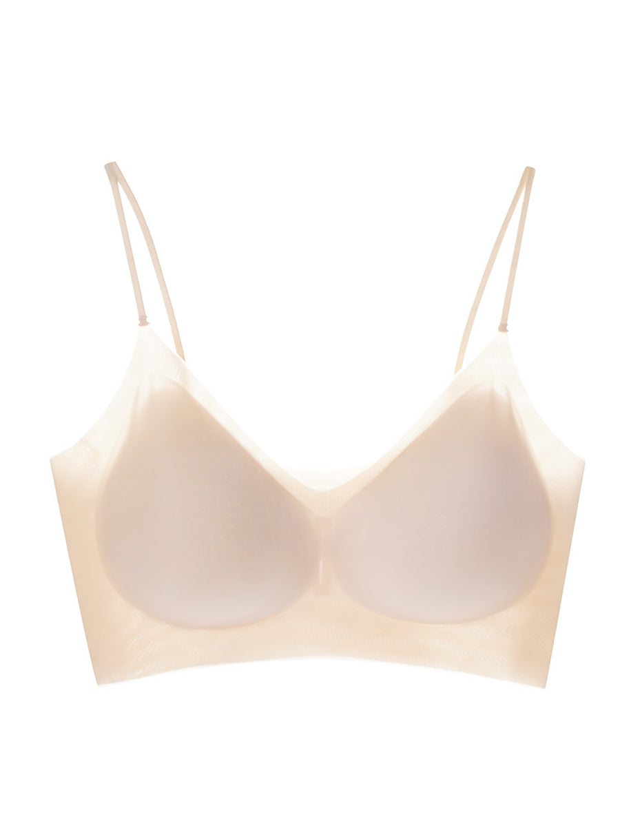Women Artsy Summer Pure Color Satin Seamless Bra