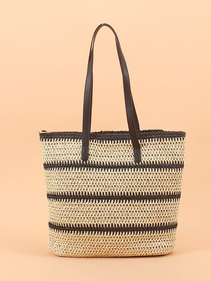 Women Casual Stripe Straw Weave Shoulder Bag