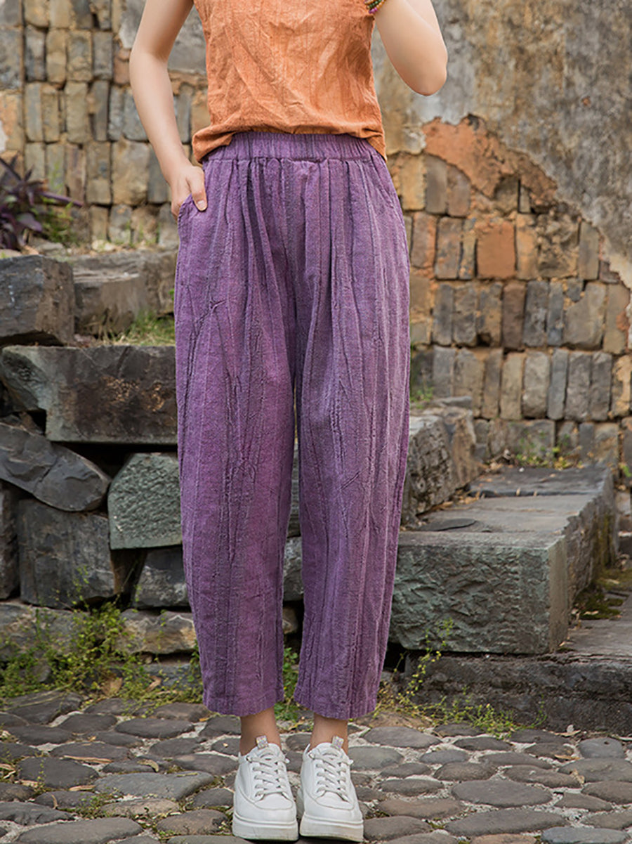 Women Summer Worn Tie-dye Ramie Harem Pants