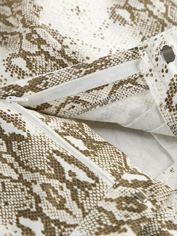 High Waisted Loose Elasticity Pockets Snakeskin Printed Pants Trousers