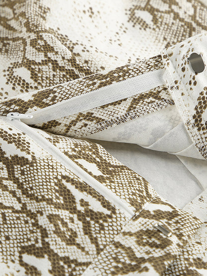 High Waisted Loose Elasticity Pockets Snakeskin Printed Pants Trousers