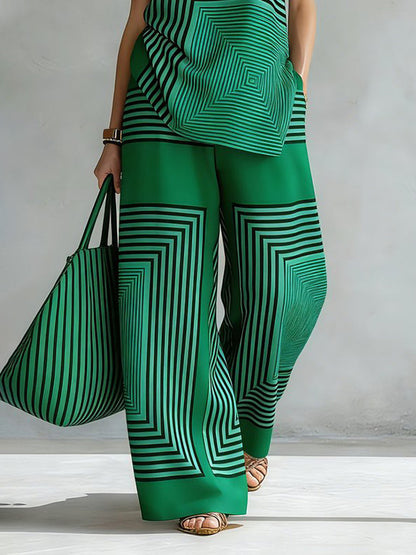 Loose Wide Leg Contrast Color Pockets Pants Trousers
