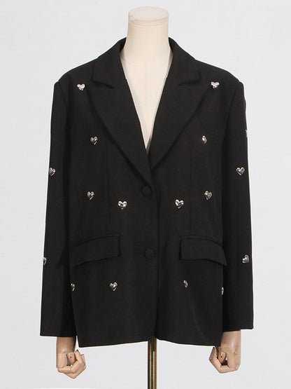 Long Sleeves Loose Buttoned Shoulder Pad Solid Color Split-Joint Notched Collar Blazer Outerwear
