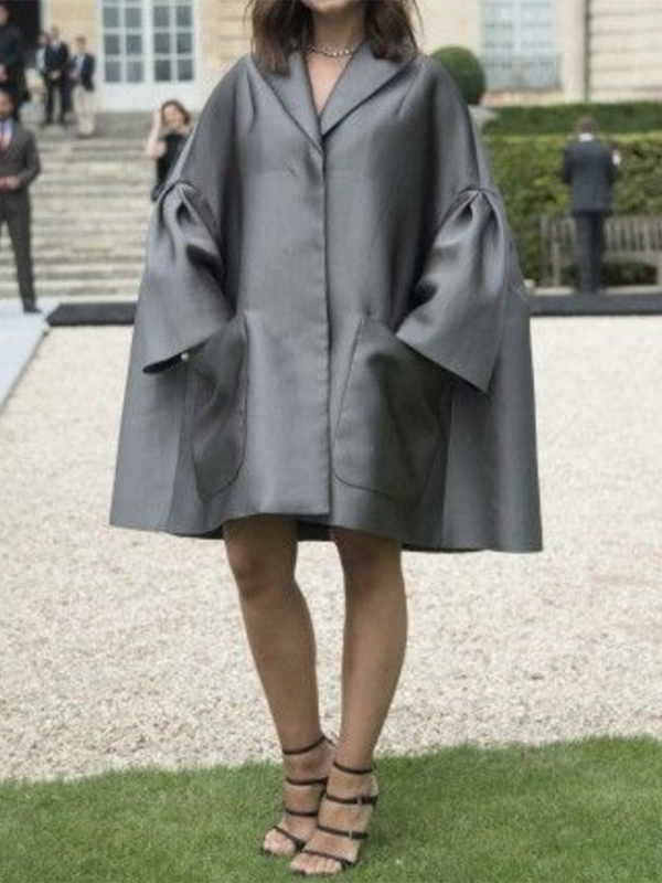 Flared Sleeves Long Sleeves Pockets Solid Color Notched Collar Mini Dresses Shirt Dress