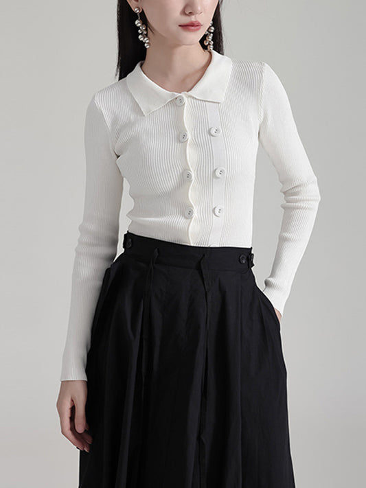 Long Sleeves Skinny Buttoned Solid Color Lapel Cardigan Tops