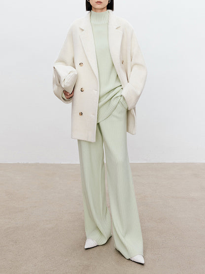 Solid Color High-Neck Long Sleeves Sweater Top + Wide Leg Pants Bottom Two Pieces Set