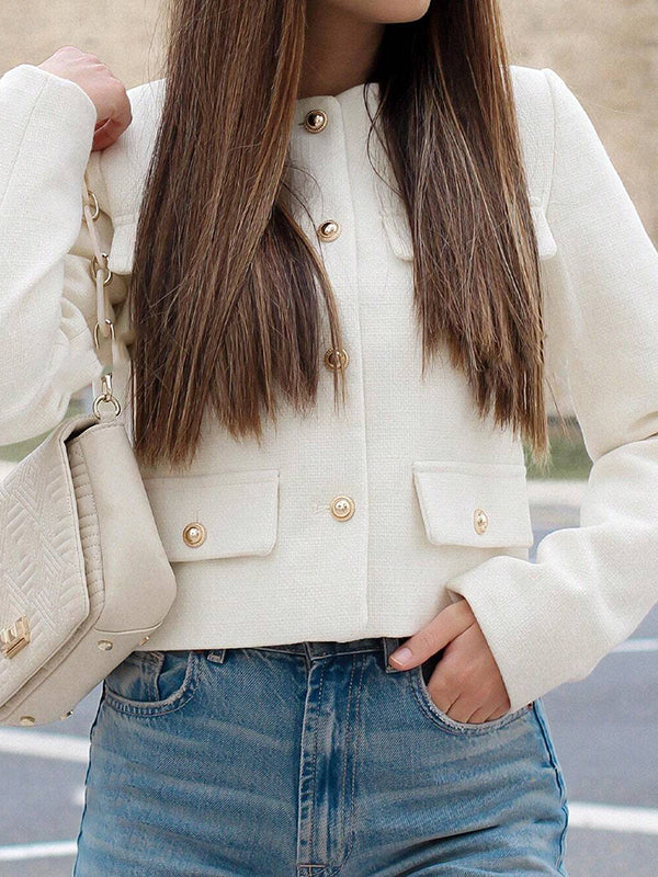 Long Sleeves Loose Buttoned Split-Joint Round-Neck Outerwear