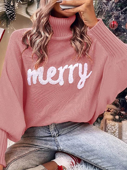 Long Sleeves Loose Contrast Color Printed Split-Joint High Neck Sweater Tops