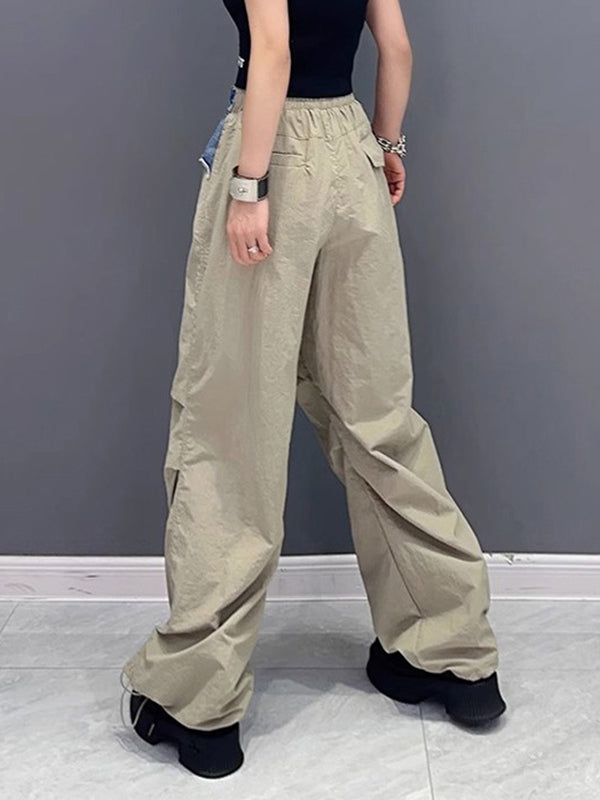 Loose Wide Leg Drawstring Elasticity Split-Joint Cargo Pants Trousers