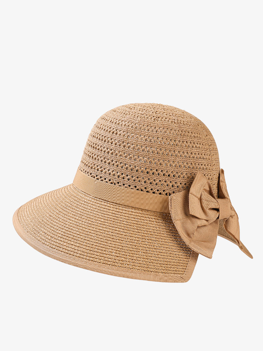 Women Summer Bowknot Straw Weave Sunproof Hat
