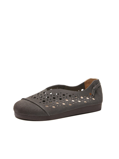 Women Summer Vintage Leather Cowhide Flat Shoes