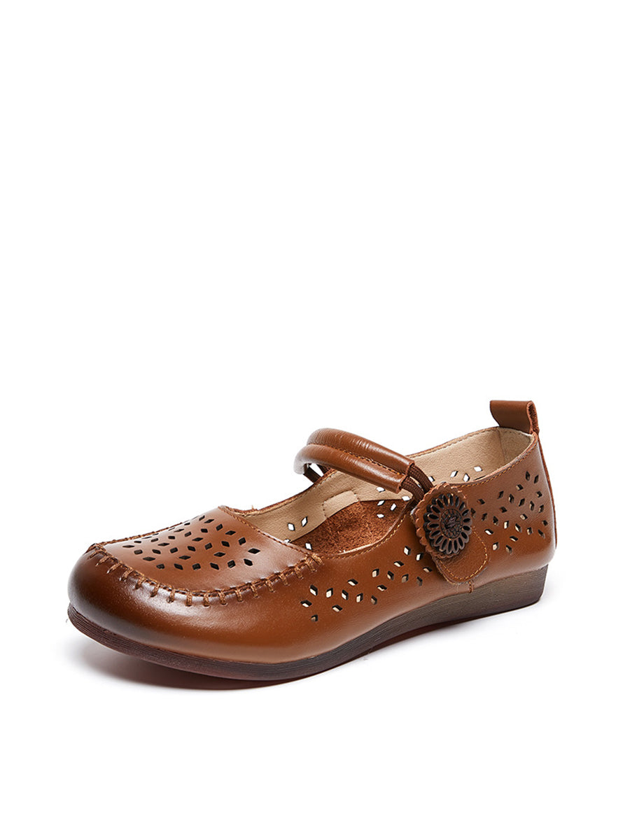 Women Summer Casual Genuine Leather Low Heel Shoes