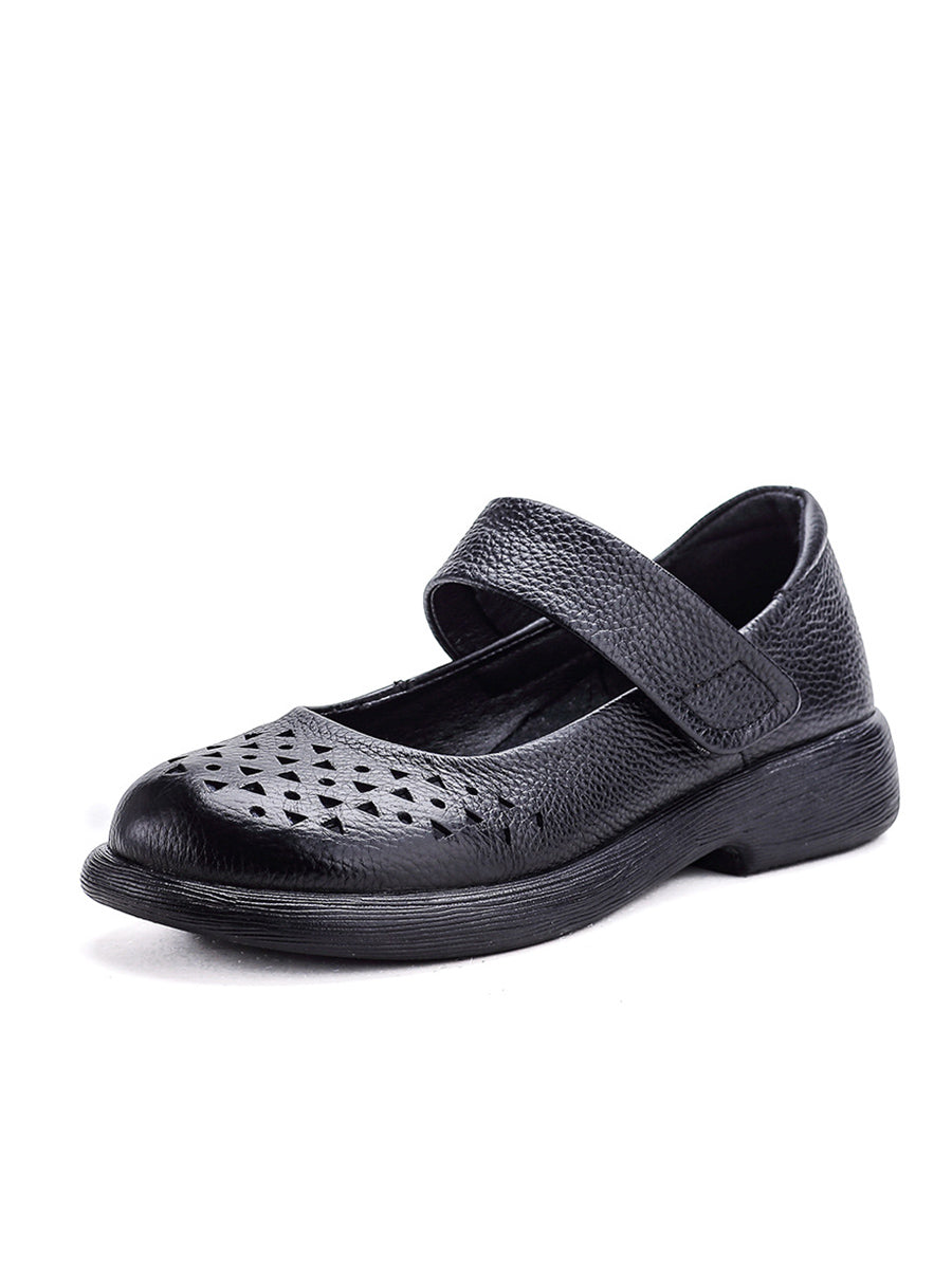 Women Vintage Summer Leather Hollow Out Platfrom Shoes