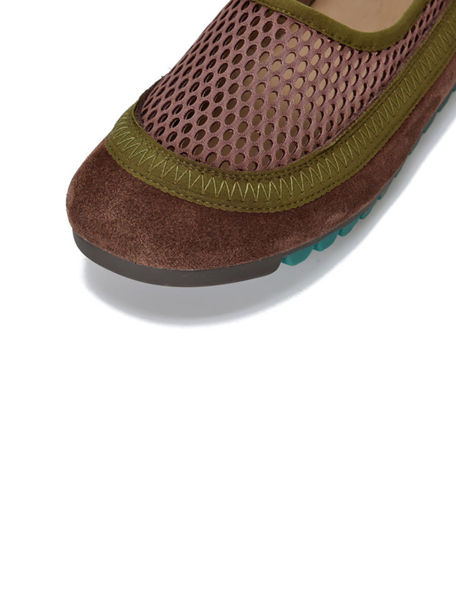 Women Summer Casual Leather Mesh Flat Shoes