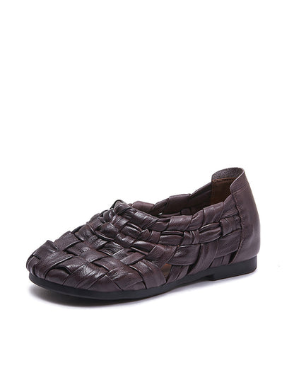Women Summer Casual Leather Weave Low Heel Shoes