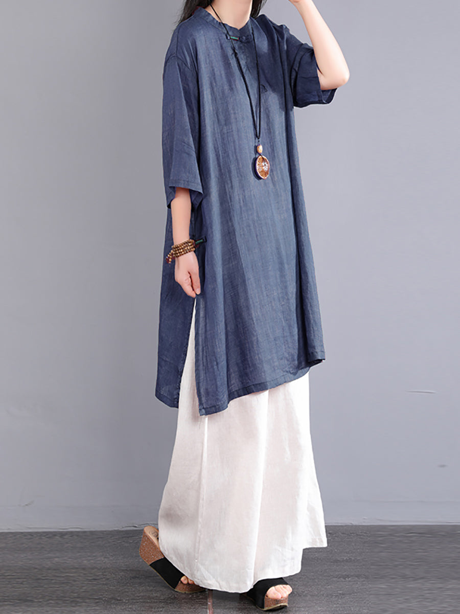 Plus Size Women Summer Vintage Loose 100%Linen Blouse