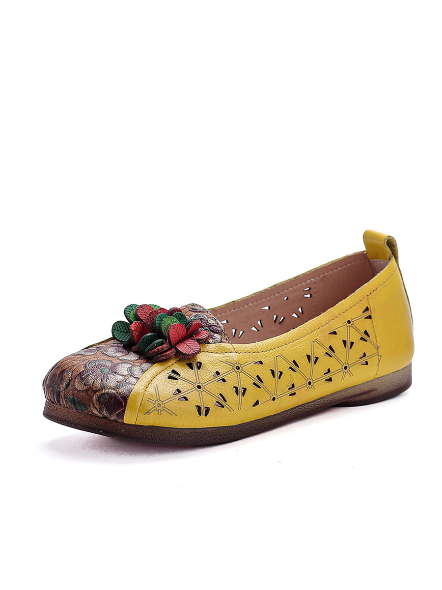 Women Summer Ethnic Flower Leather Spliced Shoes