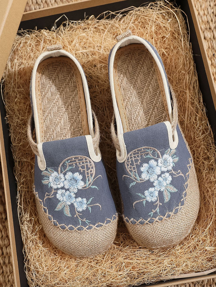 Women Vintage Summer Flower Cloth Linen Shoes