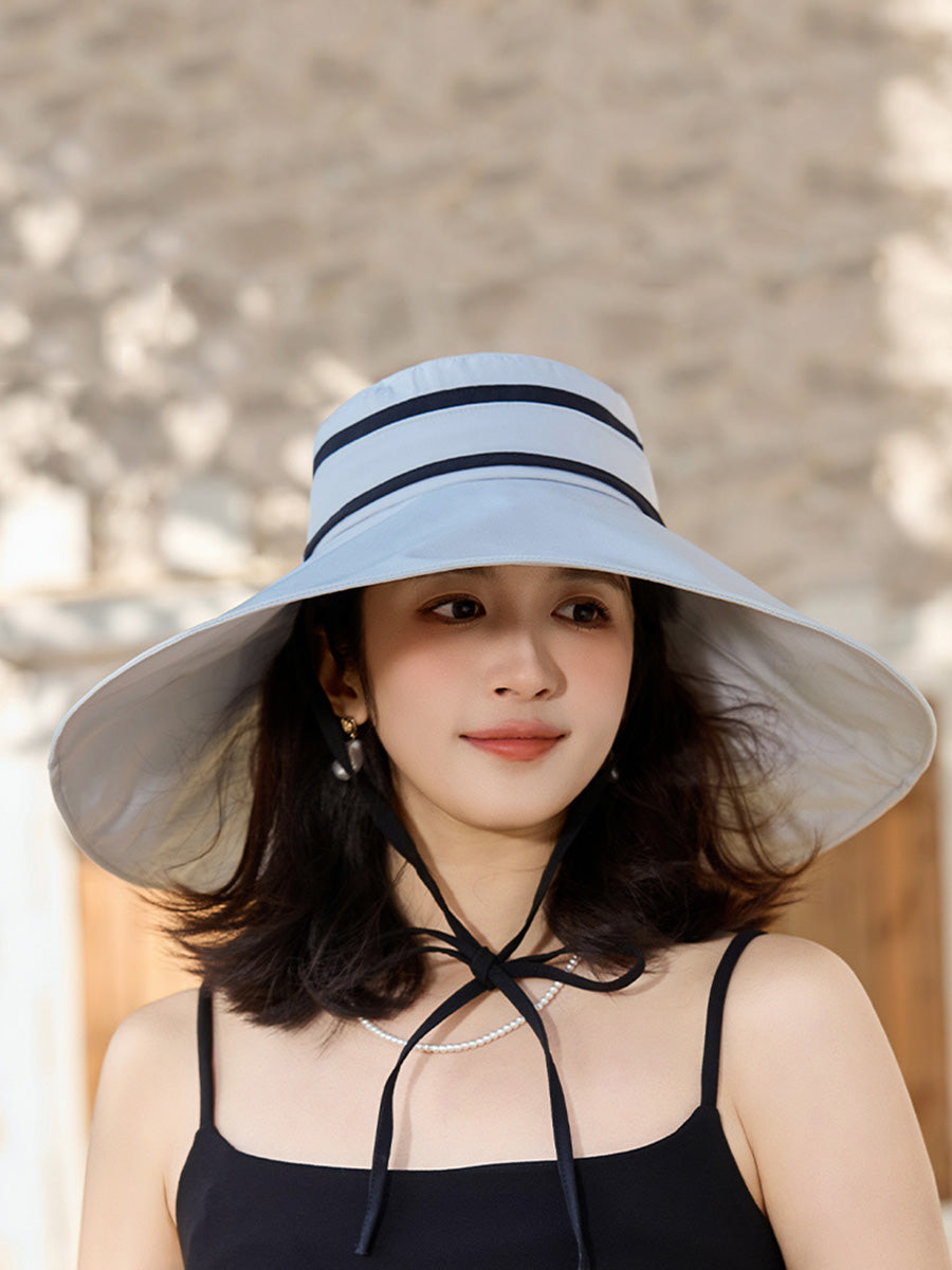 Women Casual Stripe Large Brim Sunproof Hat