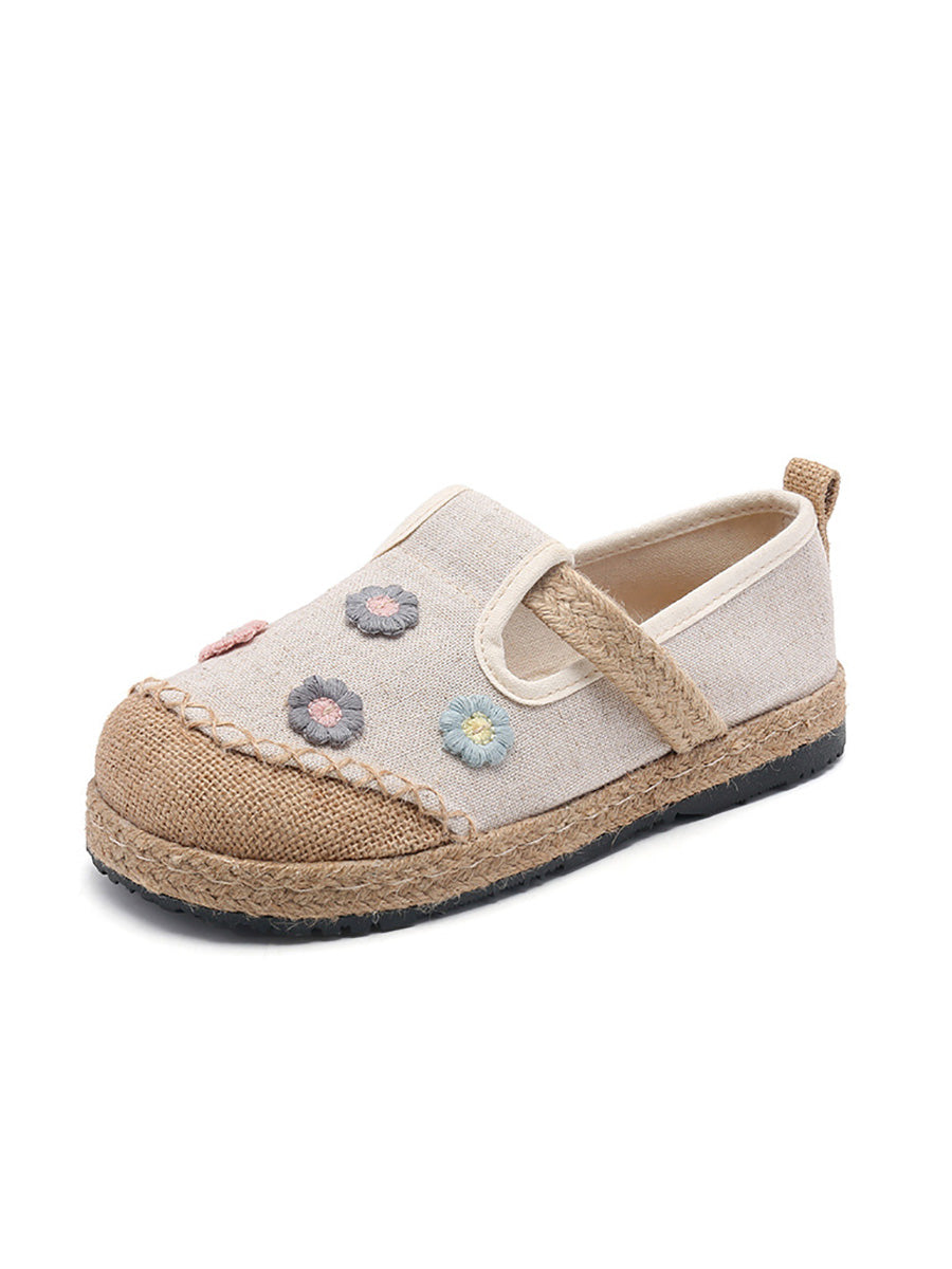 Women Artsy Summer Flower Embroidery Linen Shoes