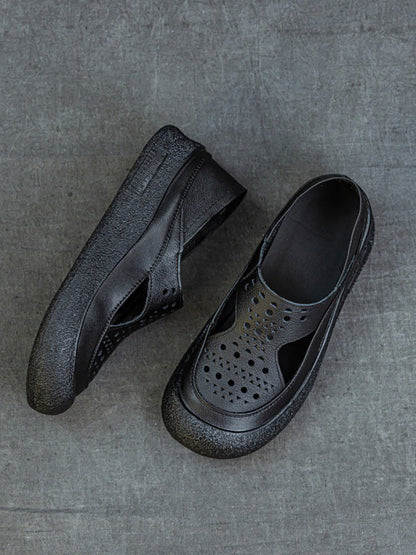 Women Summer Casual Hollow Out Leather Flat Shoes