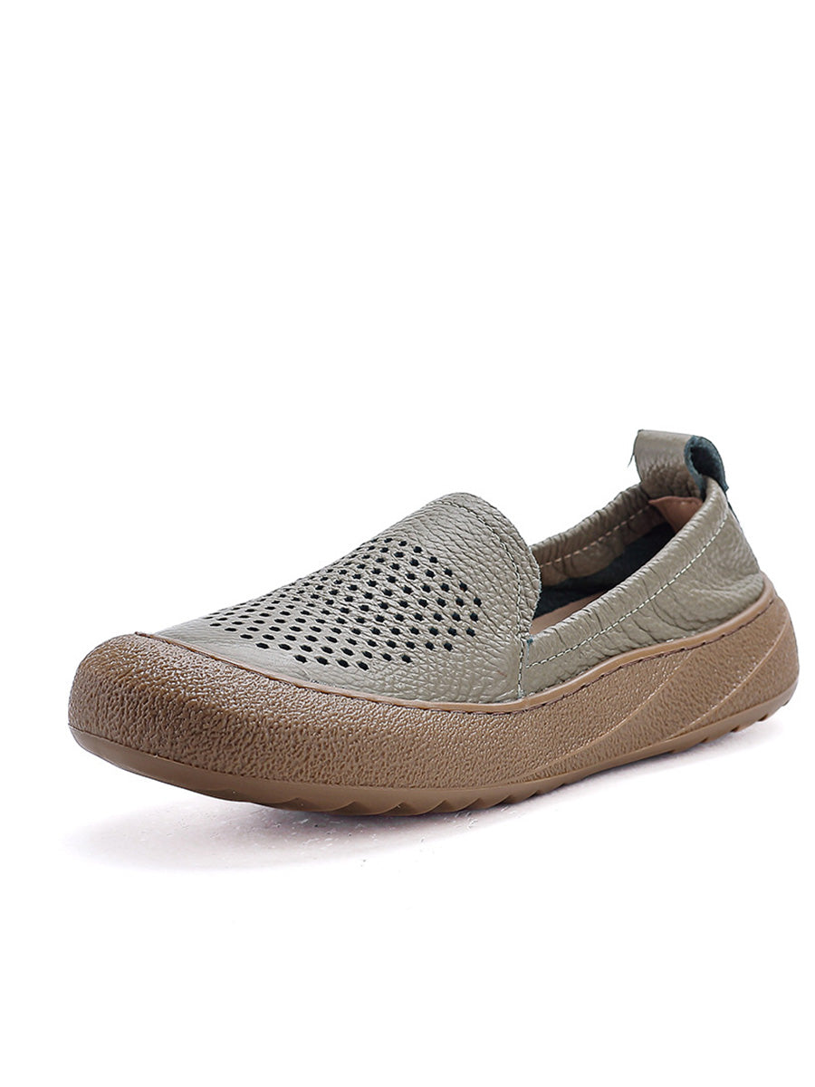 Women Summer Hollow Out Leather Flat Shoes