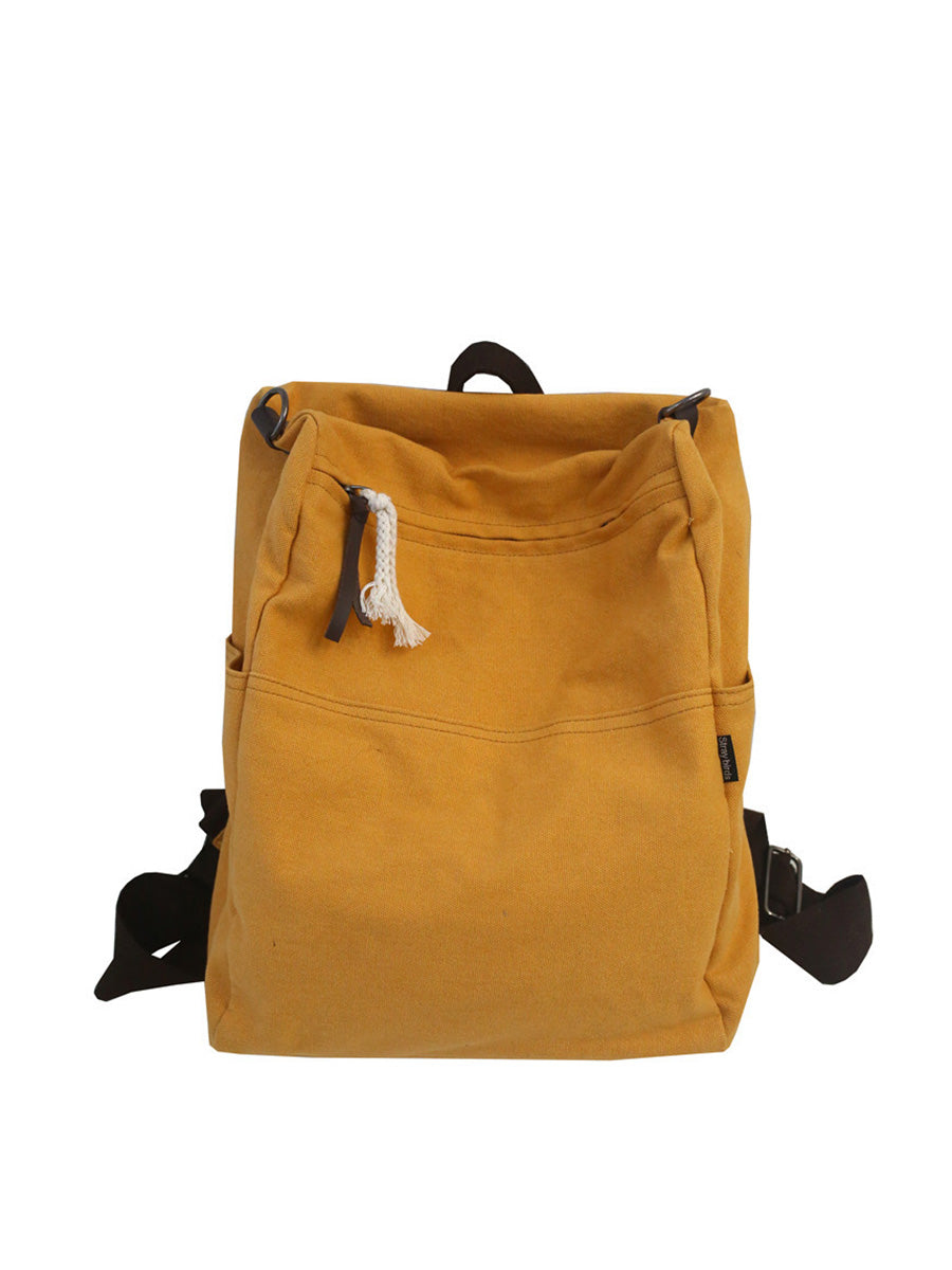 Casua Pure Color Large Capacity Square Canvas Backpack