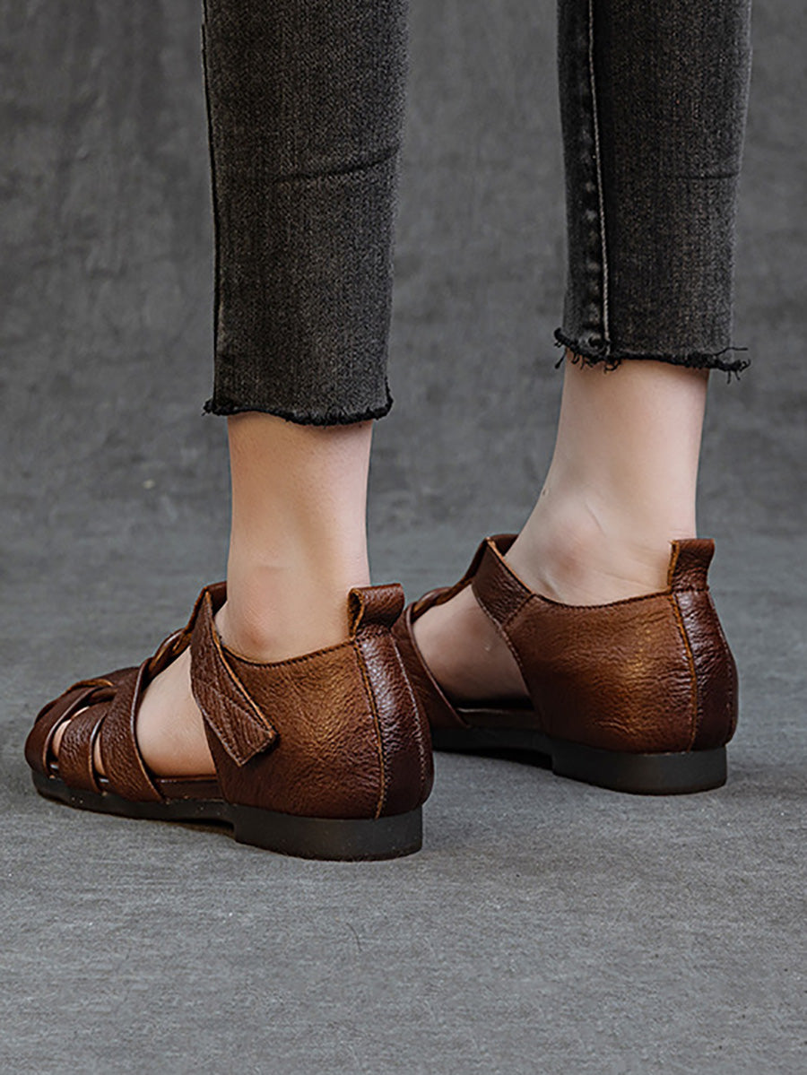 Women Summer Genuine Leather Low Heel Sandals