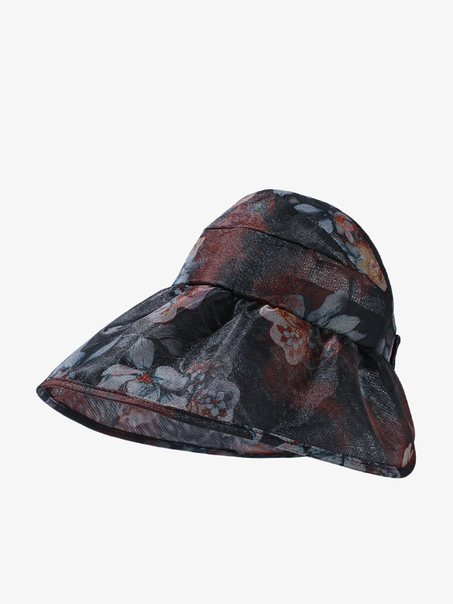 Women Summer Artsy Flower Large Brim Sunproof Hat