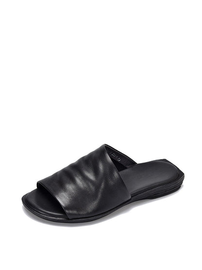 Women Summer Solid Soft Leather Flat Sandals