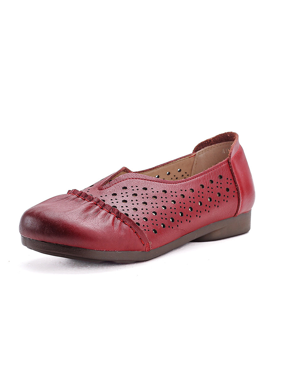 Women Casual Genuine Leather Hollow Out Low Heel Shoes