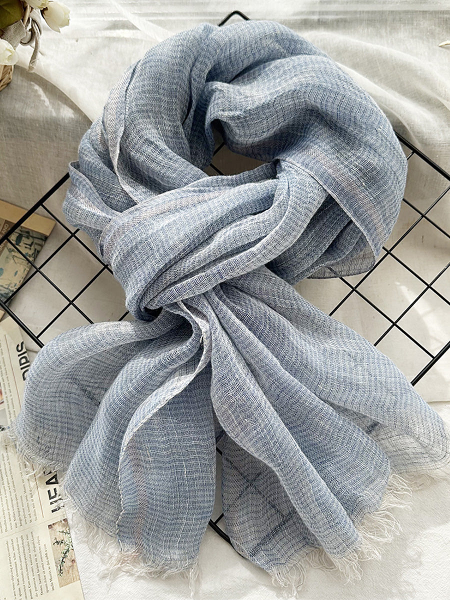 Women Summer Stripe Tassel Linen Shawl Scarf