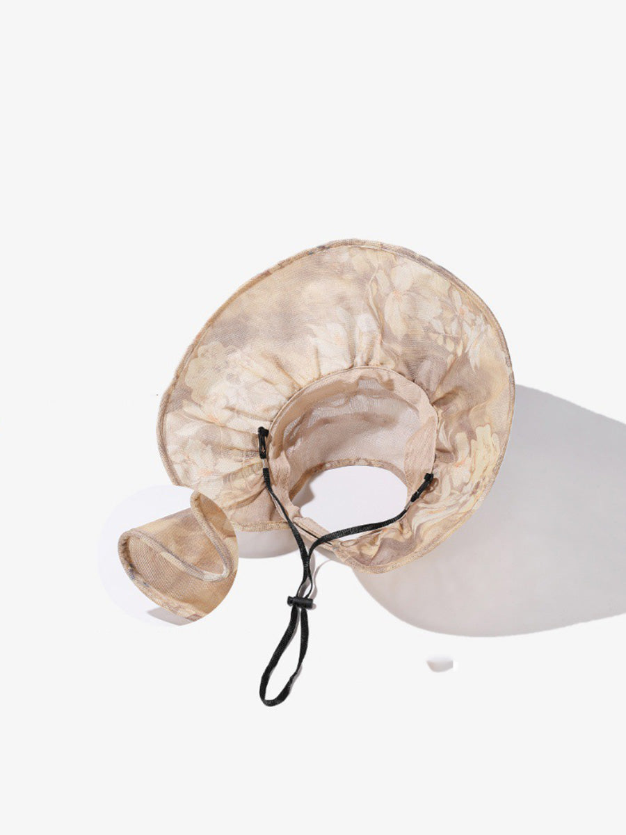 Women Summer Artsy Flower Large Brim Sunproof Hat