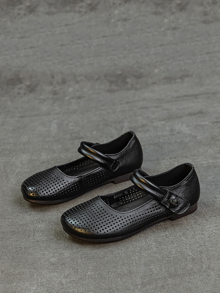 Women Casual Summer Genuine Leather Hollow Out Shoes