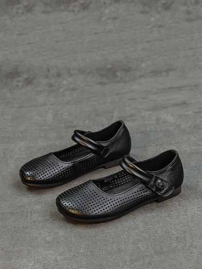 Women Casual Summer Genuine Leather Hollow Out Shoes