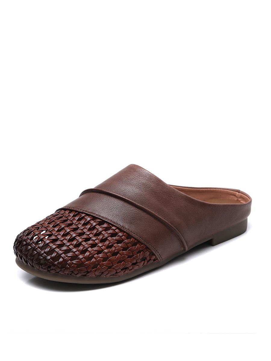 Women Casual Summer Leather Spliced Slippers