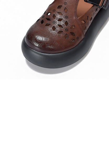 Women Casual Summer Genuine Leather Hollow Out Platform Shoes