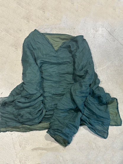 Women Vintage V-Neck Ramie Solid Loose Blouse