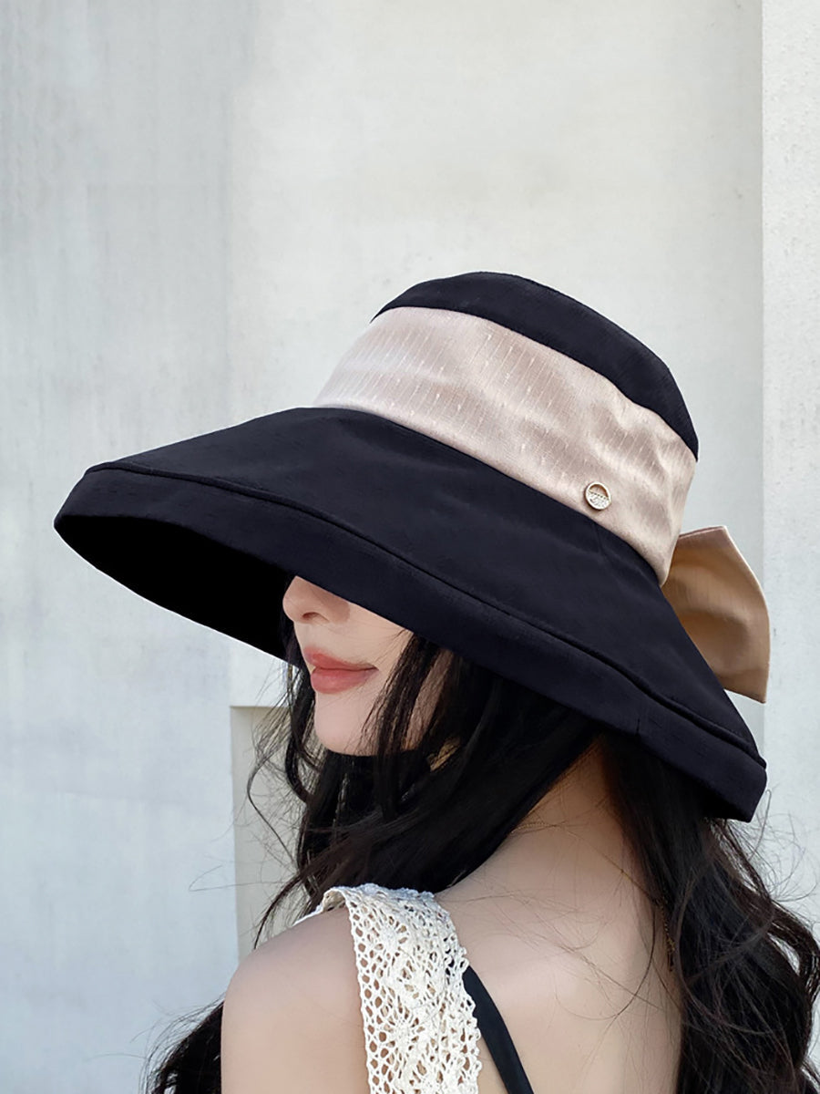 Women Summer Sunproof Colorblock Bowknot Hat